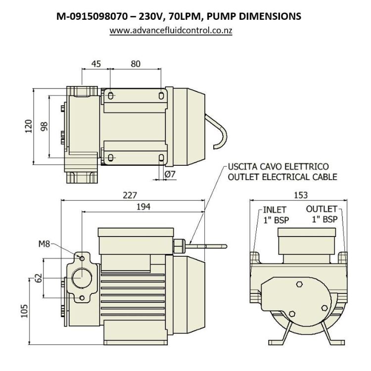 MECLUBE Electric Diesel Transfer Pump, 230V, 70L/min, 1"