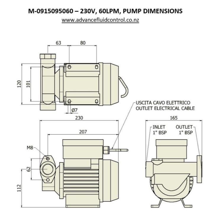 MECLUBE Electric Diesel Pump, 230V, 60L/min, 1" ports